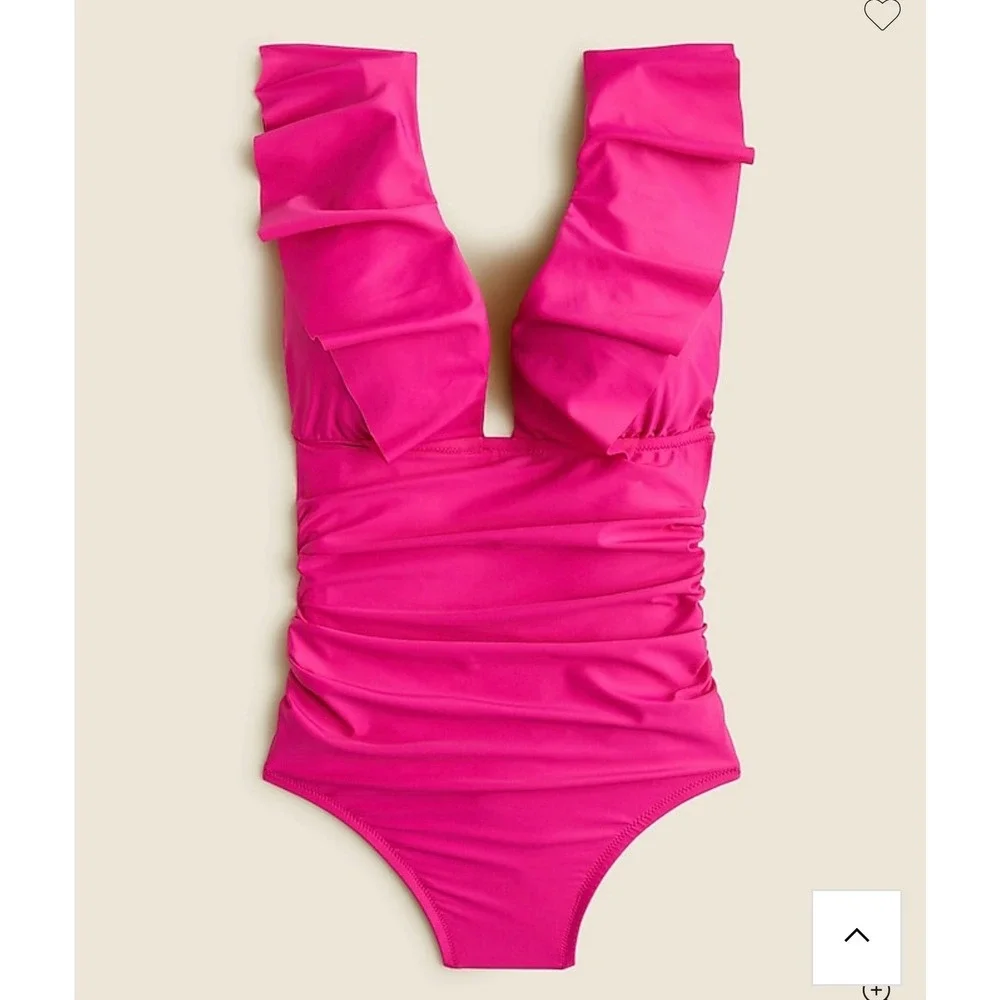 J.Crew Ruffle Plunge‎ One Piece Swimsuit Ruched Pink Size 22